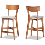Baxton Studio Cameron Modern and Contemporary Transitional Grey Fabric Upholstered and Walnut Brown Finished Wood 2-Piece Counter Stool Set
